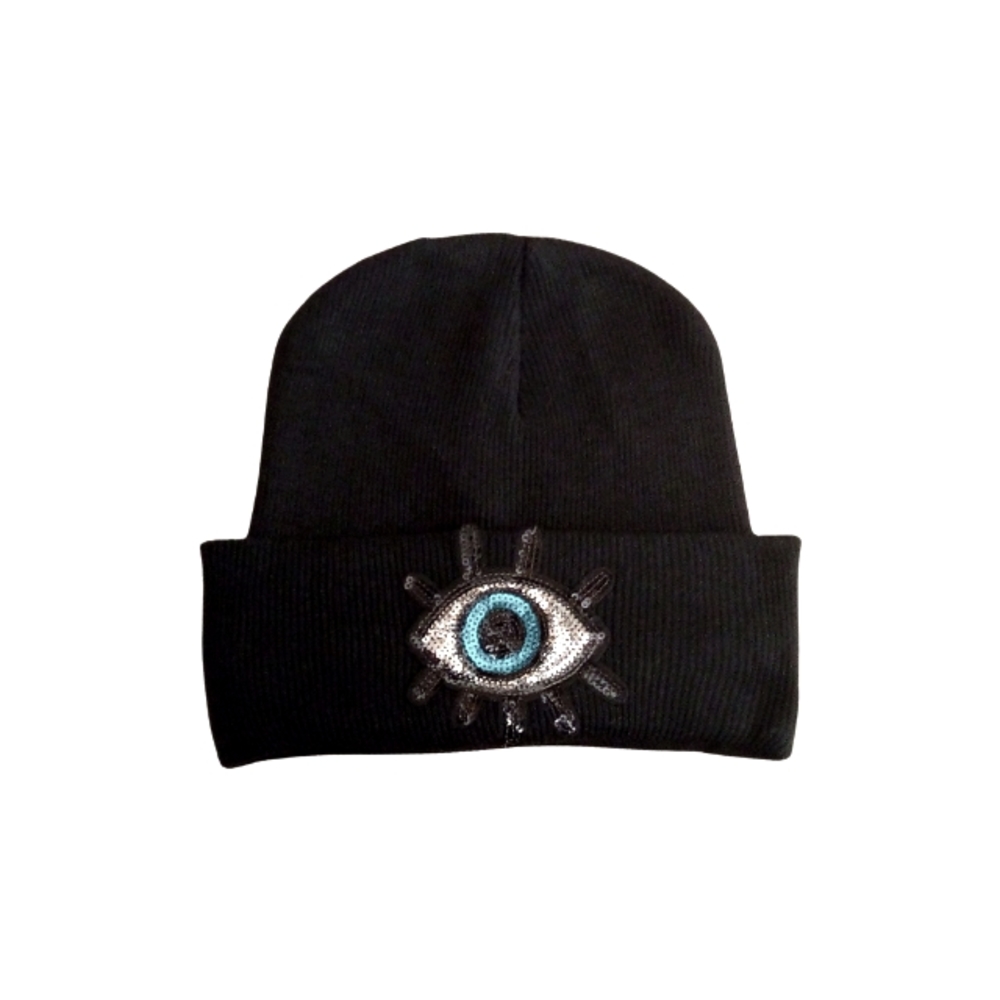Black Knit Hat with Evil Eye Bijoux! 🧿